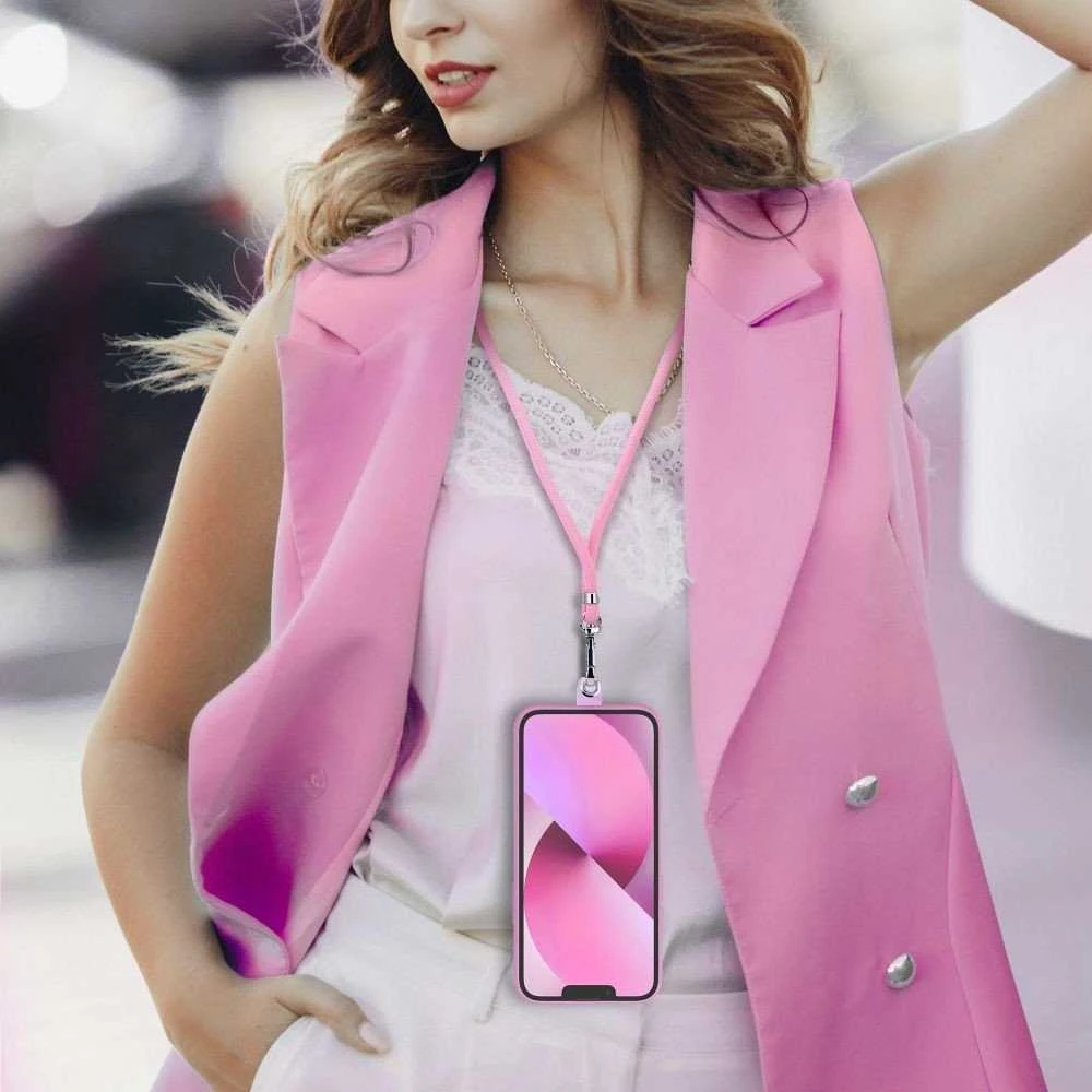 Dėklas OEM SWING (6 mm) telefono virvelė, reguliuojamo ilgio telefono pakabukas / laido ilgis 165 cm (maks. 82,5 cm kilpoje) / ant peties arba kaklo - šviesiai rožinė