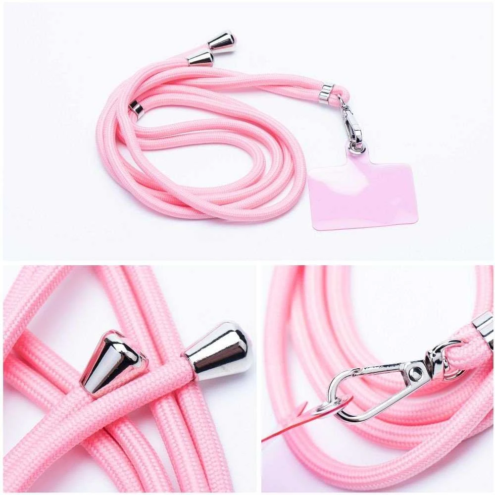 Dėklas OEM SWING (6 mm) telefono virvelė, reguliuojamo ilgio telefono pakabukas / laido ilgis 165 cm (maks. 82,5 cm kilpoje) / ant peties arba kaklo - šviesiai rožinė