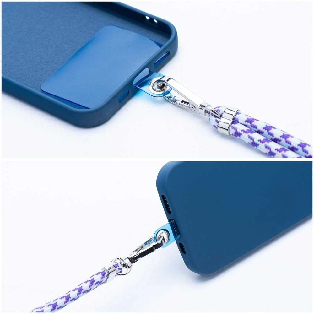 Dėklas OEM SWING (6mm) telefono virvelė, reguliuojamo ilgio telefono pakabukas / laido ilgis 165cm (maks. 82,5cm kilpoje) / ant peties arba kaklo - baltas - violetinė