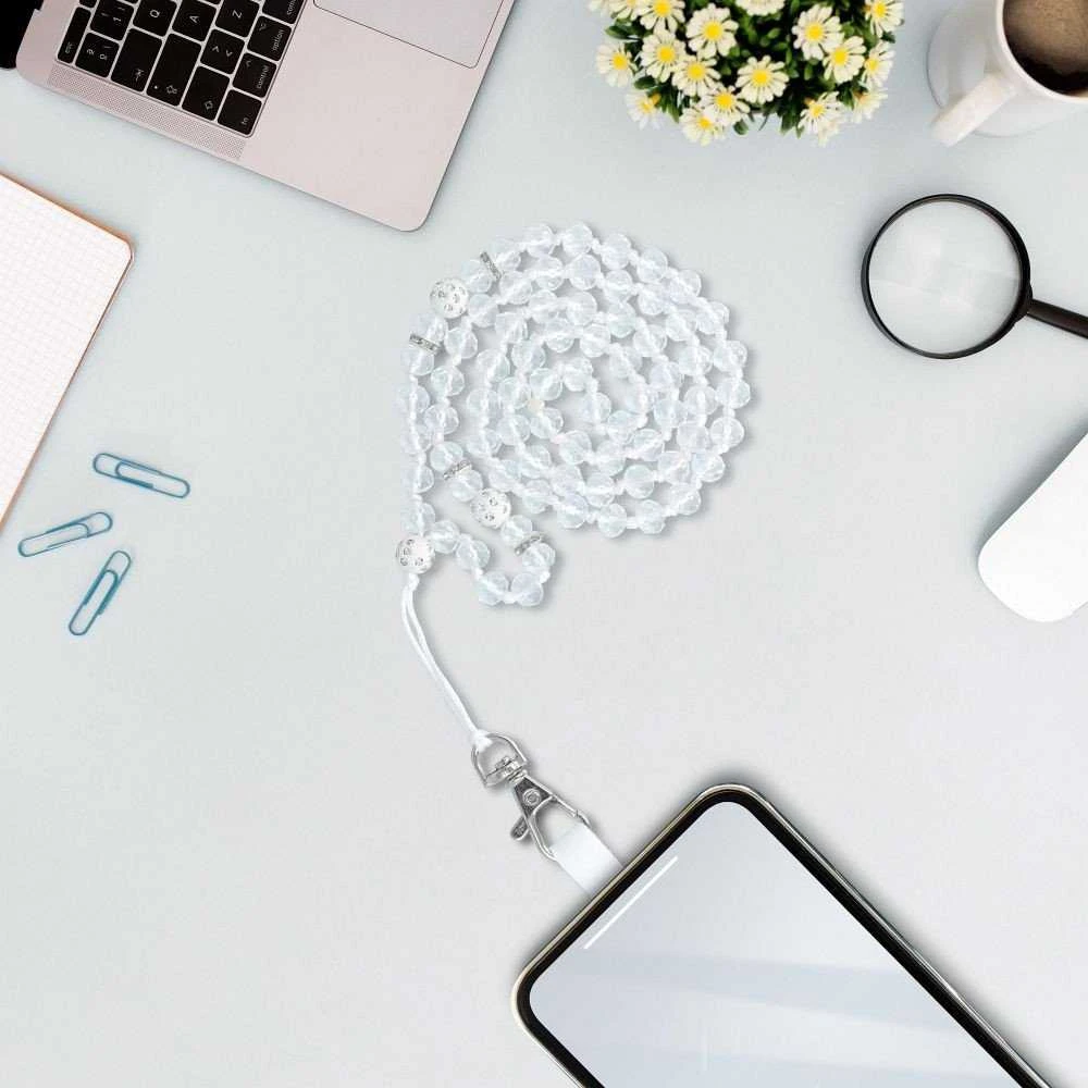 Dėklas OEM CRYSTAL DIAMOND telefono virvelė, telefono pakabukas / laido ilgis 74 cm (37 cm kilpoje) / ant kaklo - baltas