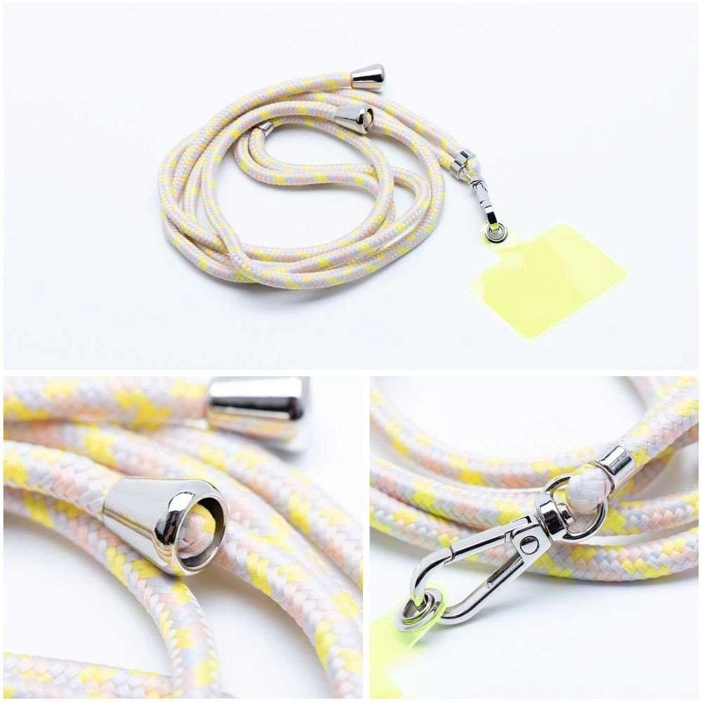 Dėklas OEM SWING (6 mm) telefono virvelė, reguliuojamo ilgio telefono pakabukas / laido ilgis 165 cm (maks. 82,5 cm kilpoje) / ant peties arba kaklo - pilka-geltona