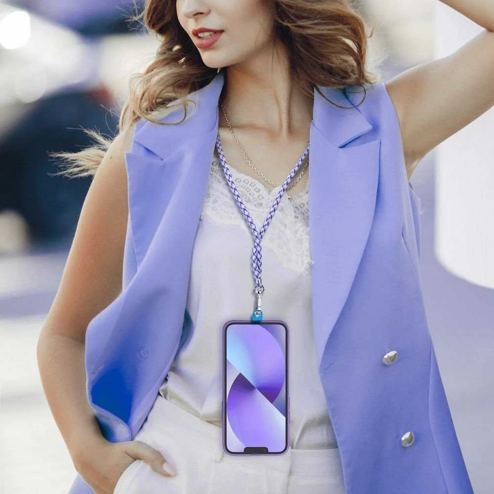 Dėklas OEM SWING (6mm) telefono virvelė, reguliuojamo ilgio telefono pakabukas / laido ilgis 165cm (maks. 82,5cm kilpoje) / ant peties arba kaklo - baltas - violetinė