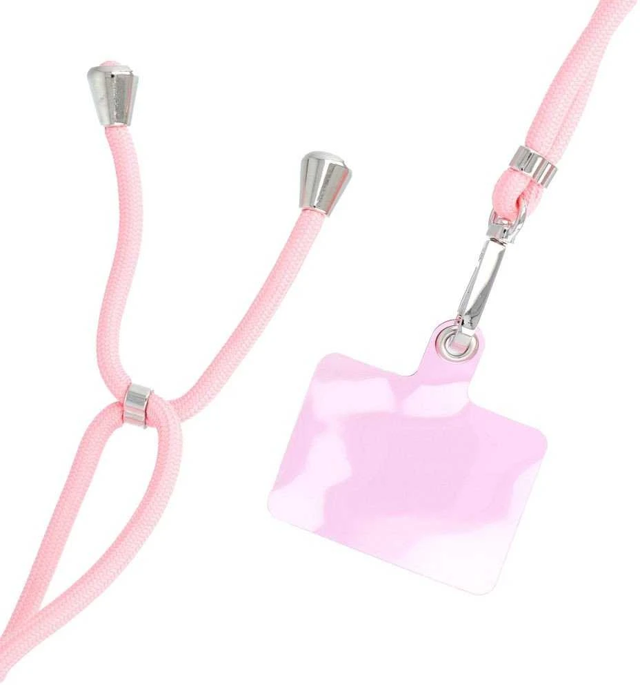 Dėklas OEM SWING (6 mm) telefono virvelė, reguliuojamo ilgio telefono pakabukas / laido ilgis 165 cm (maks. 82,5 cm kilpoje) / ant peties arba kaklo - šviesiai rožinė