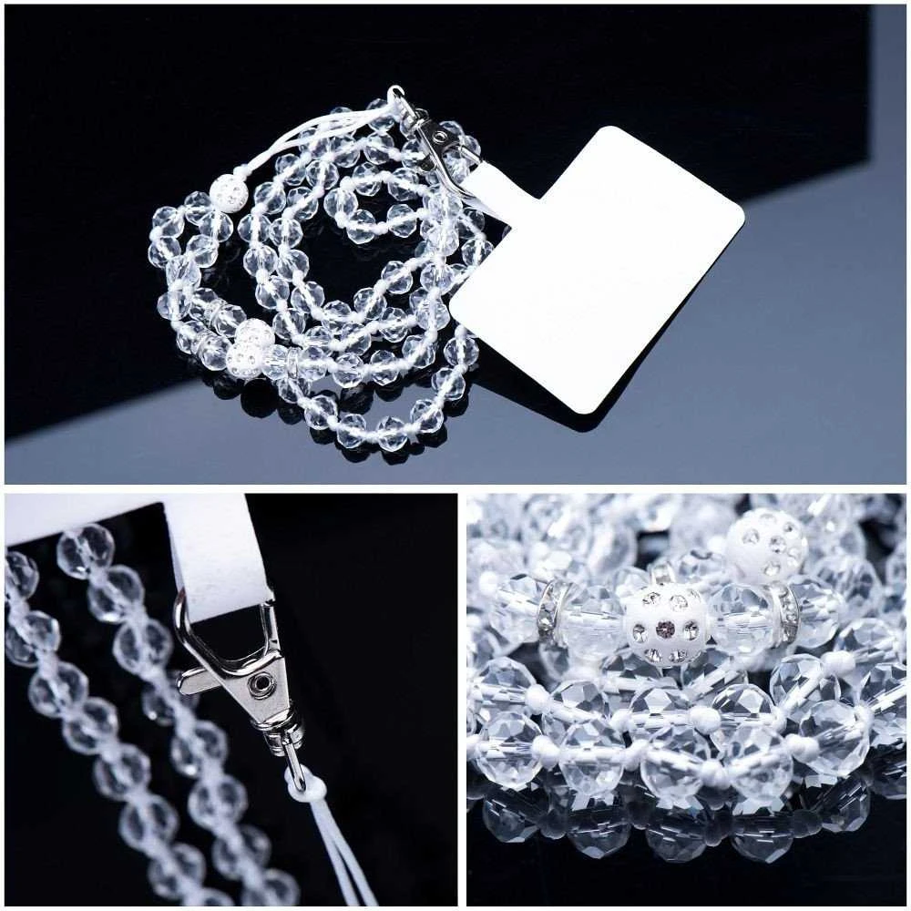 Dėklas OEM CRYSTAL DIAMOND telefono virvelė, telefono pakabukas / laido ilgis 74 cm (37 cm kilpoje) / ant kaklo - baltas