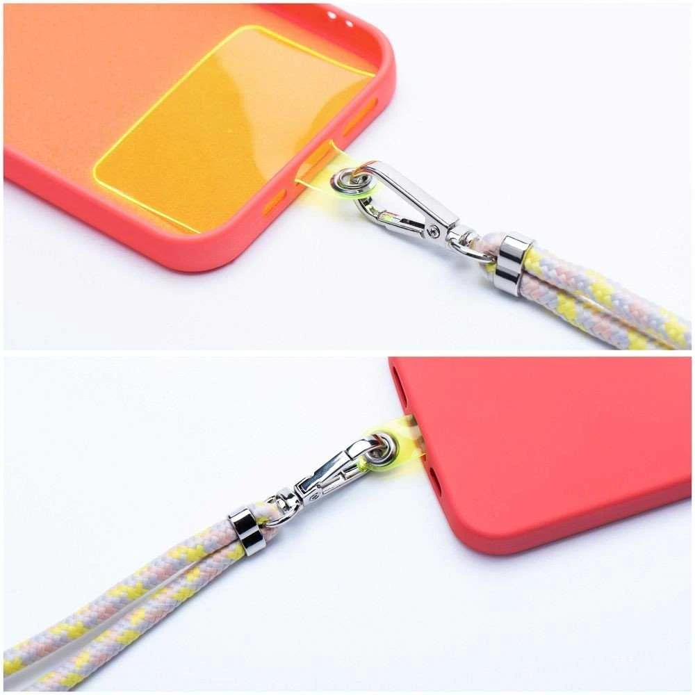 Dėklas OEM SWING (6 mm) telefono virvelė, reguliuojamo ilgio telefono pakabukas / laido ilgis 165 cm (maks. 82,5 cm kilpoje) / ant peties arba kaklo - pilka-geltona