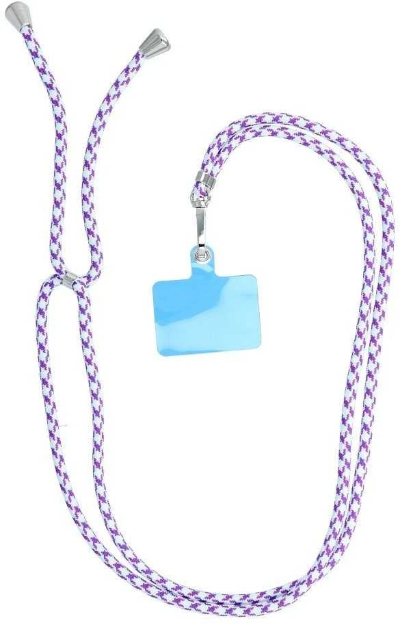 Dėklas OEM SWING (6mm) telefono virvelė, reguliuojamo ilgio telefono pakabukas / laido ilgis 165cm (maks. 82,5cm kilpoje) / ant peties arba kaklo - baltas - violetinė