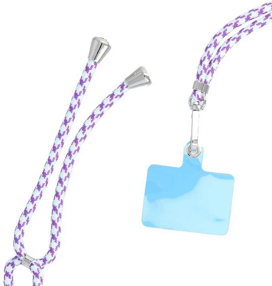 Dėklas OEM SWING (6mm) telefono virvelė, reguliuojamo ilgio telefono pakabukas / laido ilgis 165cm (maks. 82,5cm kilpoje) / ant peties arba kaklo - baltas - violetinė