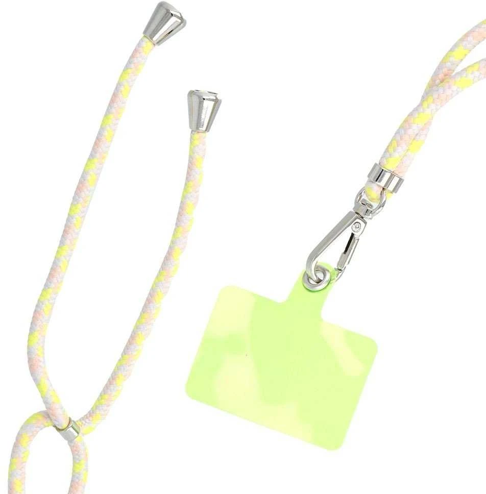 Dėklas OEM SWING (6 mm) telefono virvelė, reguliuojamo ilgio telefono pakabukas / laido ilgis 165 cm (maks. 82,5 cm kilpoje) / ant peties arba kaklo - pilka-geltona