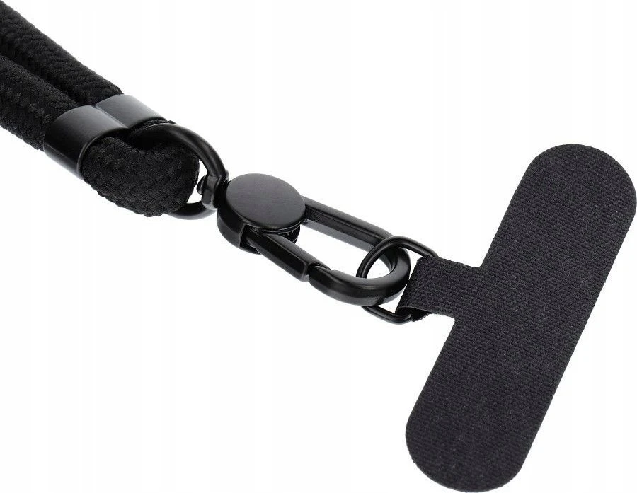 Dėklas OEM SWING (8 mm) telefono virvelė, reguliuojamo ilgio telefono pakabukas / laido ilgis 165 cm (maks. 82,5 cm kilpoje) / ant peties arba kaklo - juodas
