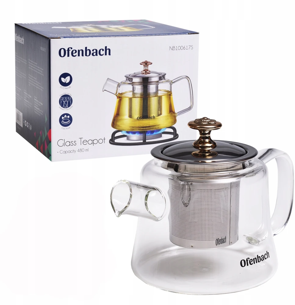 Ofenbach 0.48 l stiklinis arbatinukas su metaliniu filtru