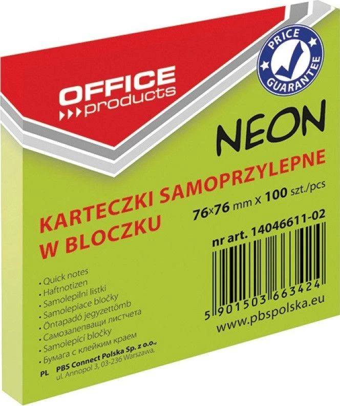 Office Products Lip.lapeliai 76x76/100 OFFp, neon žali