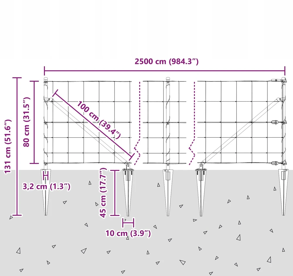 Suvirintas vielinis tvoras su smailiais galais 25 x 0,8 m