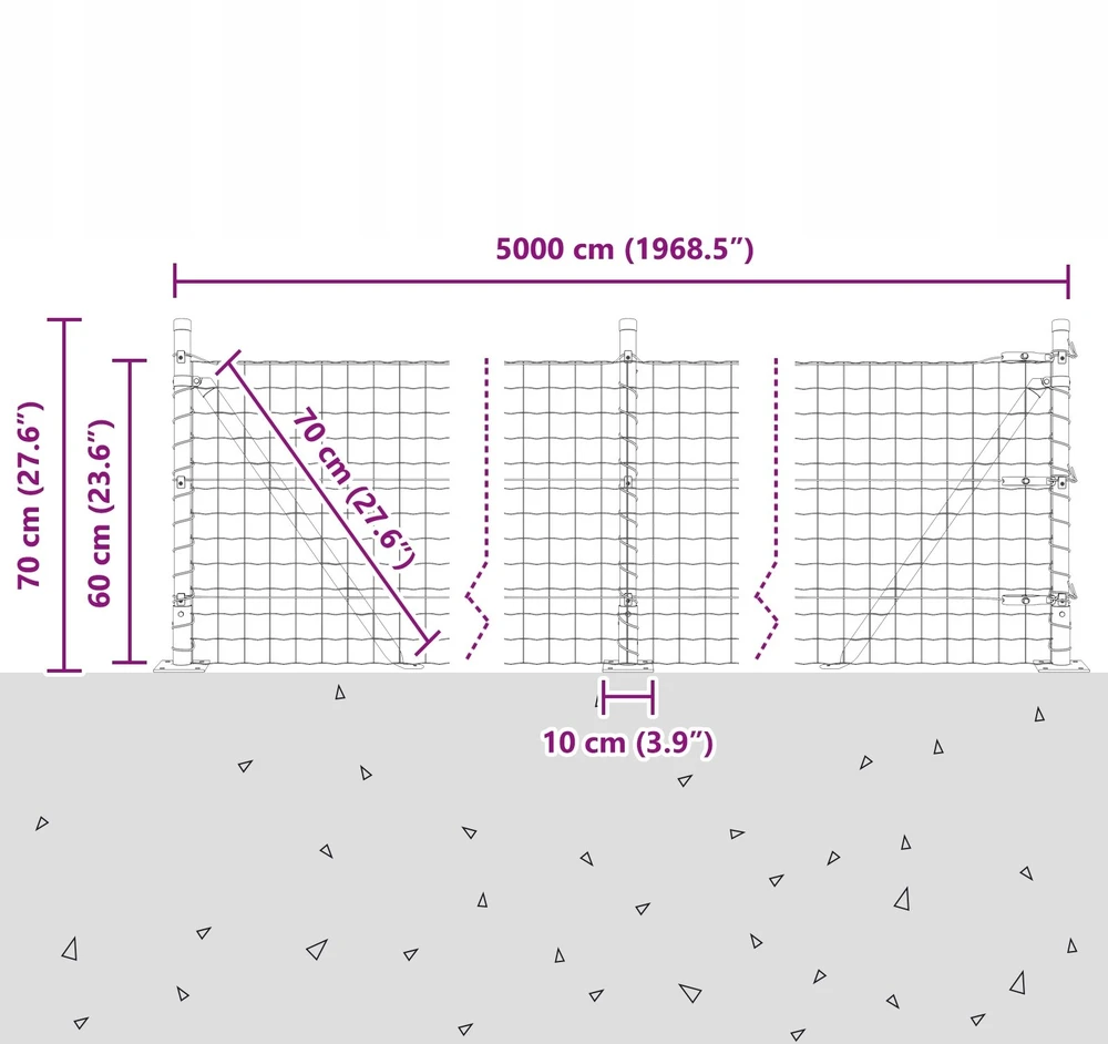 Eurų tvora su betono baze 50 x 0,6 m PVC dengtas plienas Pilka