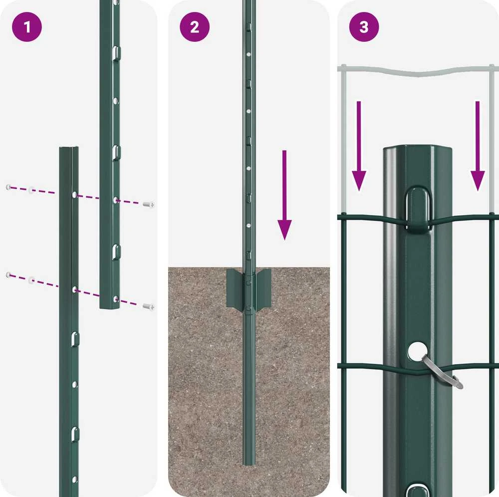 Euro tvoros su stulpu 10 x 1,2 m PVC dengtas plienas Žalia