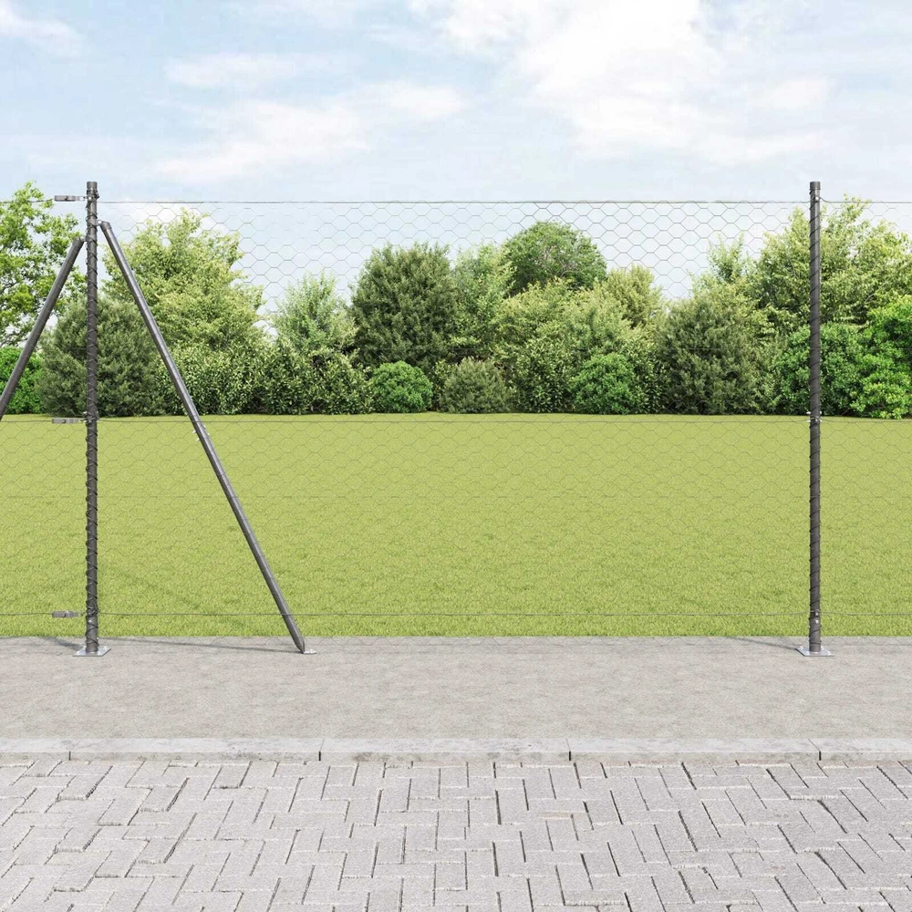 Šešiakampė tvora su betono pagrindu 10 x 1,4 m Pilka Tinklelis