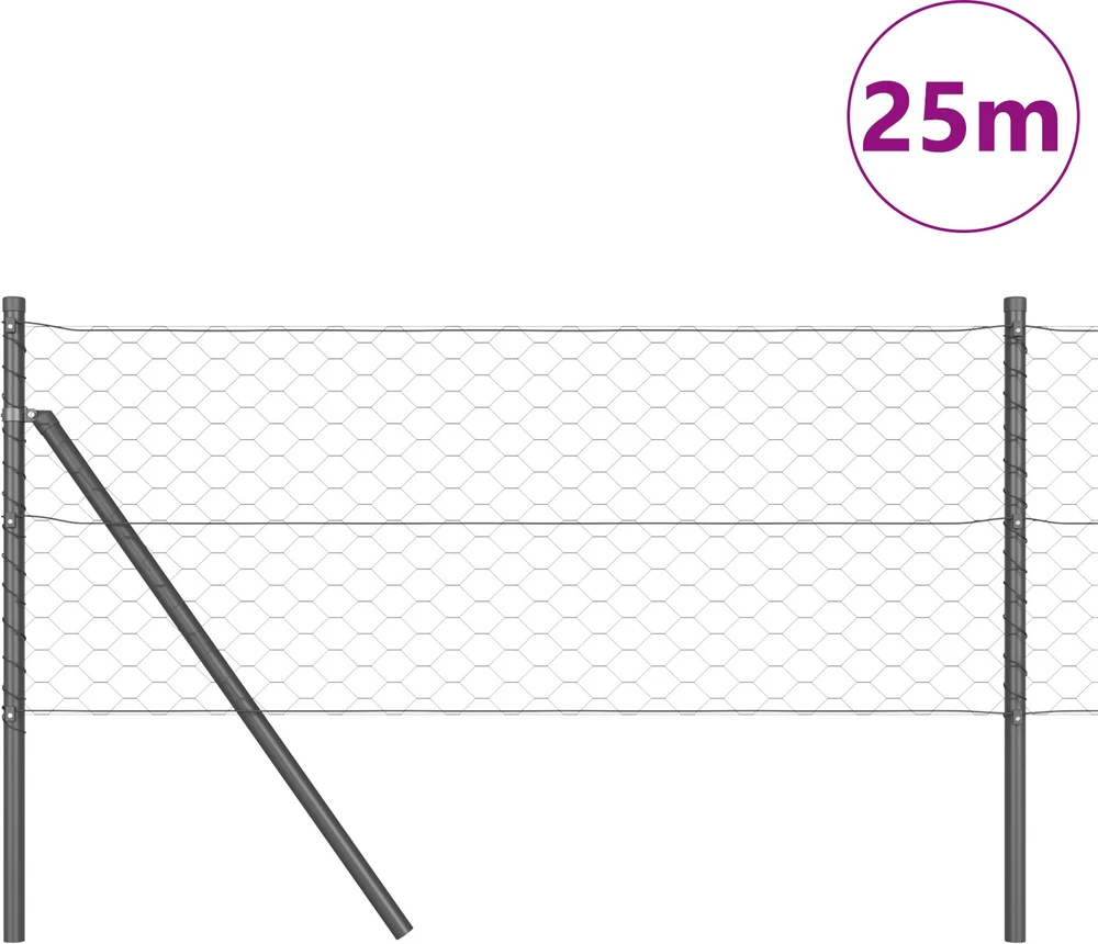 Heksagonalinė tvoros tvirtinimo sistema 25 x 0,6 m Pilka