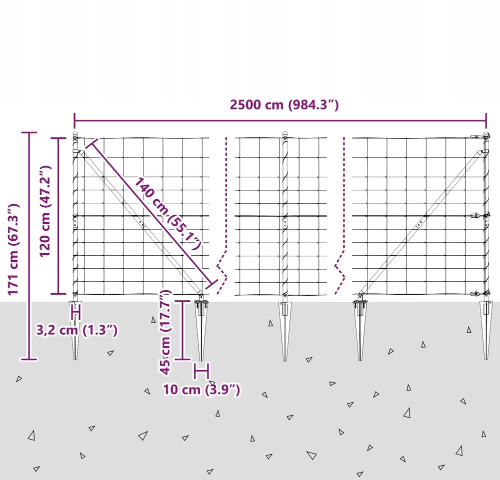 Suvirintas vielinis tvoras su smailiais galais 25 x 1,2 m