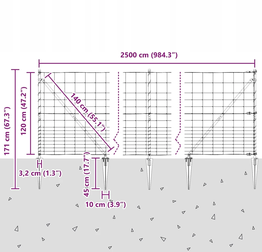 Suvirintas vielinis tvoras su smailiais galais 25 x 1,2 m