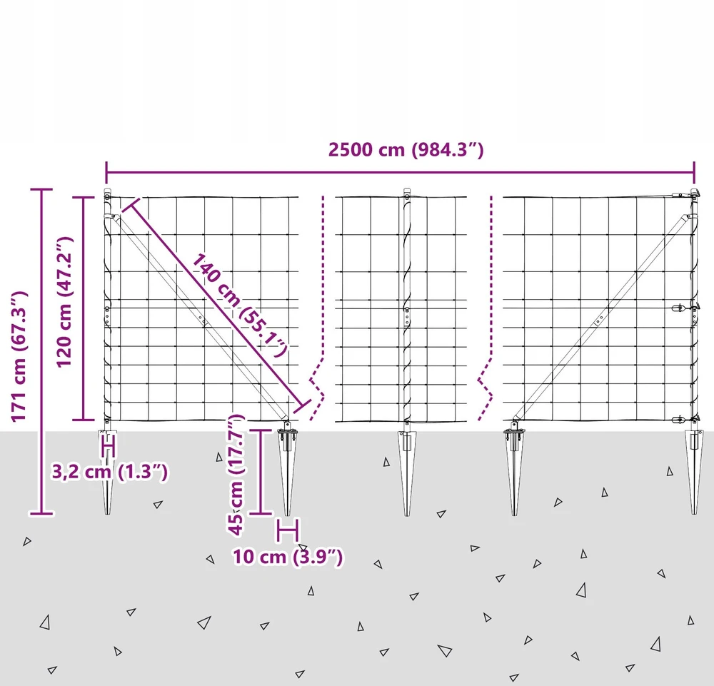 Suvirintas vielinis tvoras su smailiais galais 25 x 1,2 m