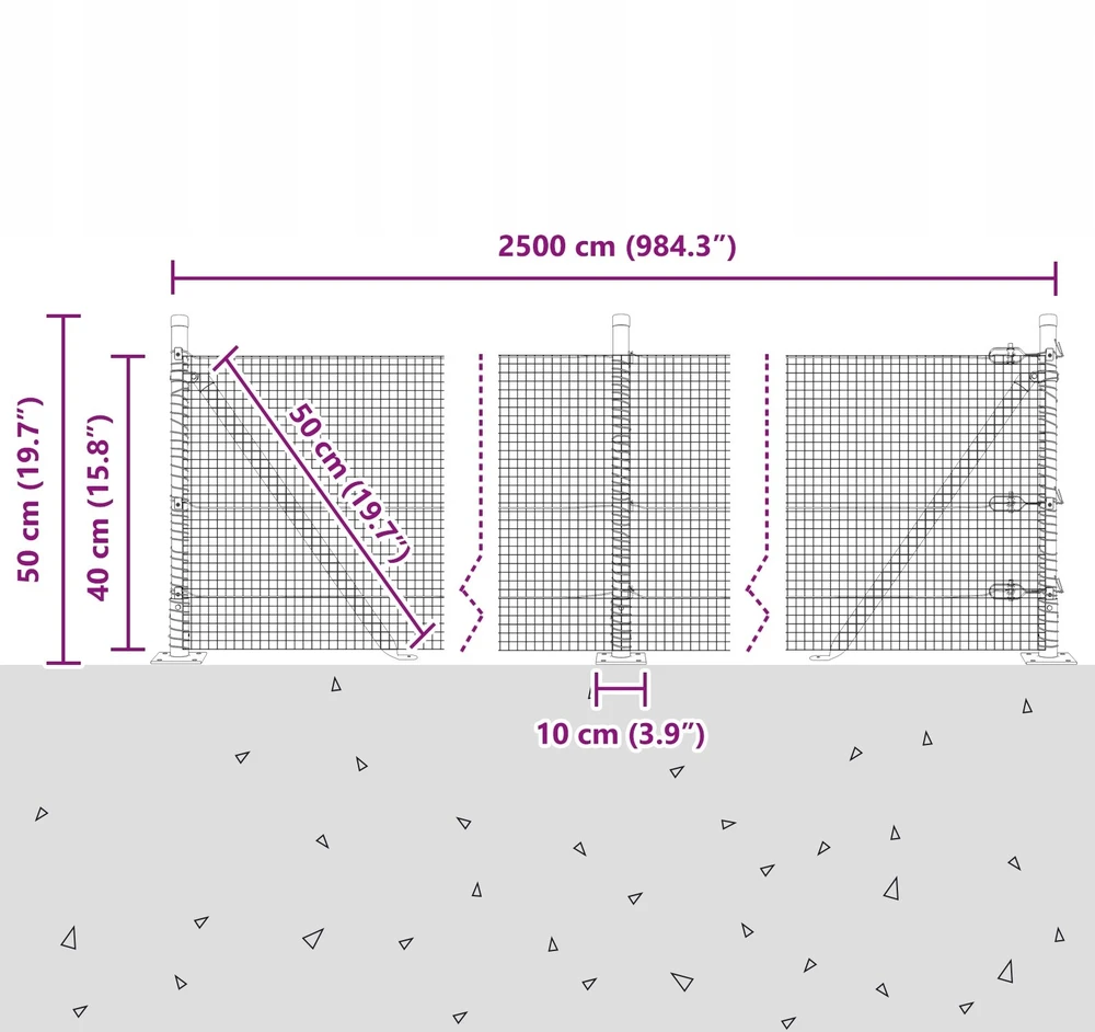 Suvirinta vielos tvora su betono baze 25 x 0,4 m Pilka