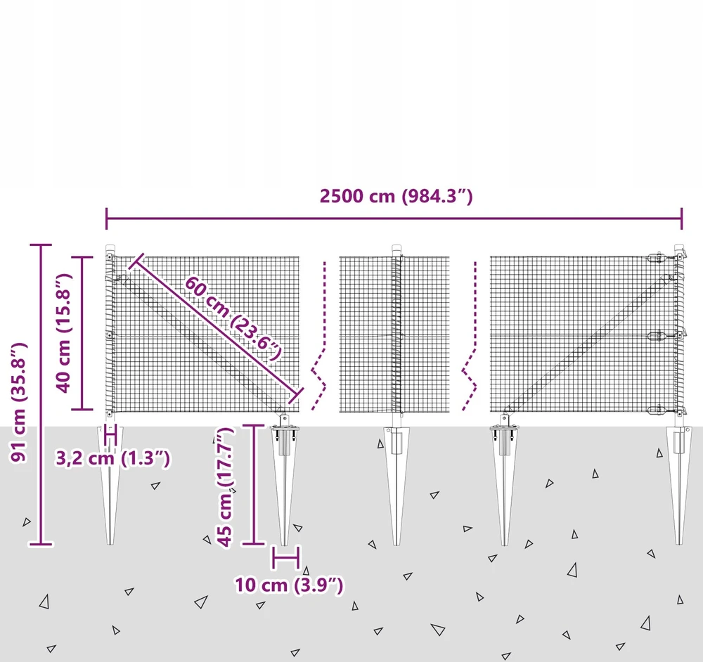 Suvirintas vielinis tvoras su smailiais galais 25 x 0,4 m Žalia