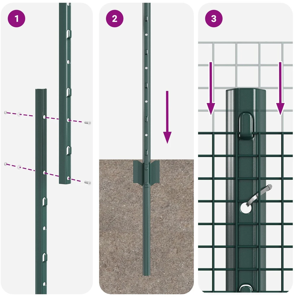 Suvirintas vielos tvora su stulpeliais 50 x 1,4 m Žalia