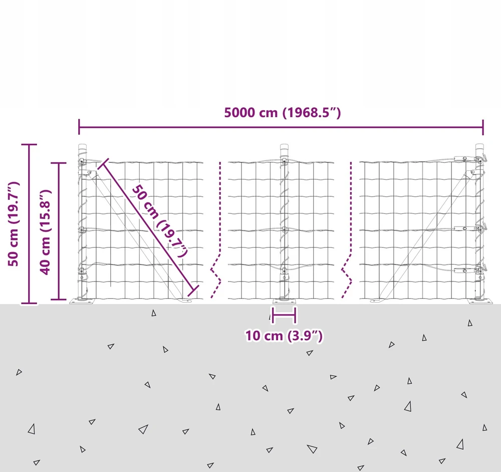 Eurų tvora su betono baze 50 x 0,4 m PVC dengtas plienas Pilka