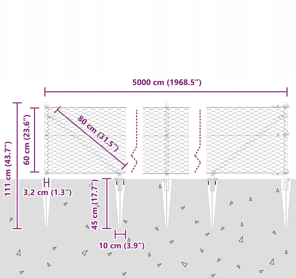 Hexagonal Fence with Post 50 x 0,6 m PVC dengtas plienas Pilka