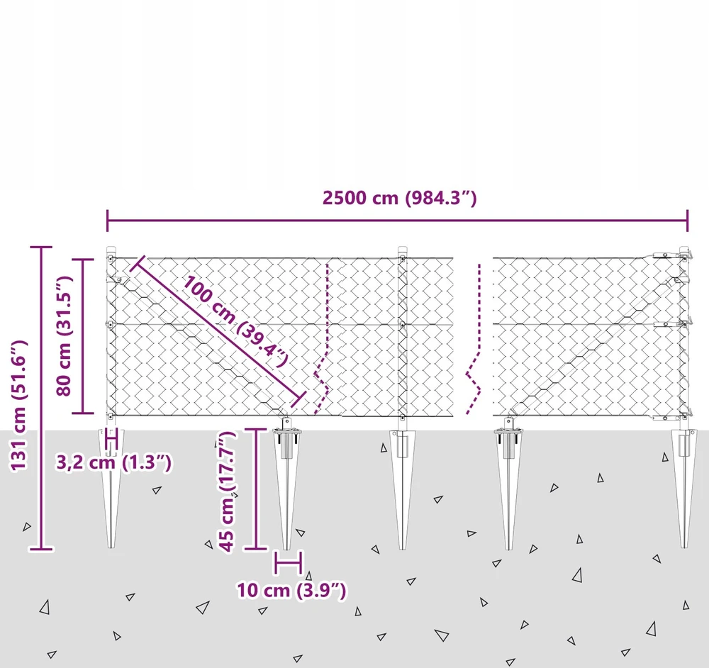 Hexagonal Fence with Post 25 x 0,8 m PVC dengtas plienas Pilka