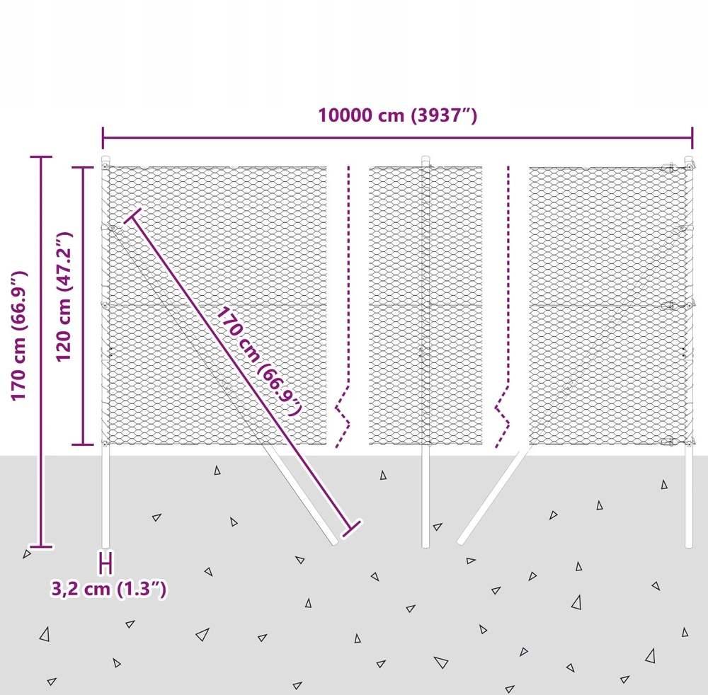 Heksagonalinė tvoros tvirtinimo sistema 100 x 1,2 m Pilka