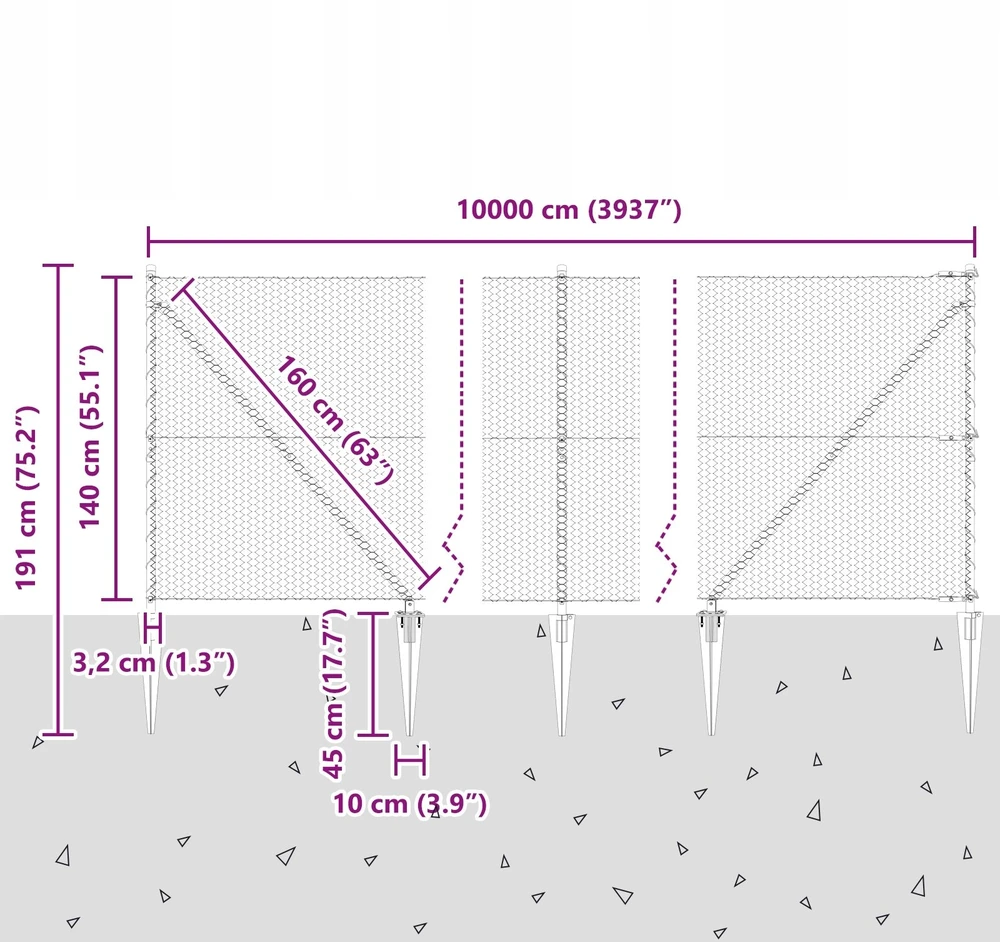 Hexagonal Fence with Post 100 x 1,4 m PVC dengtas plienas Pilka