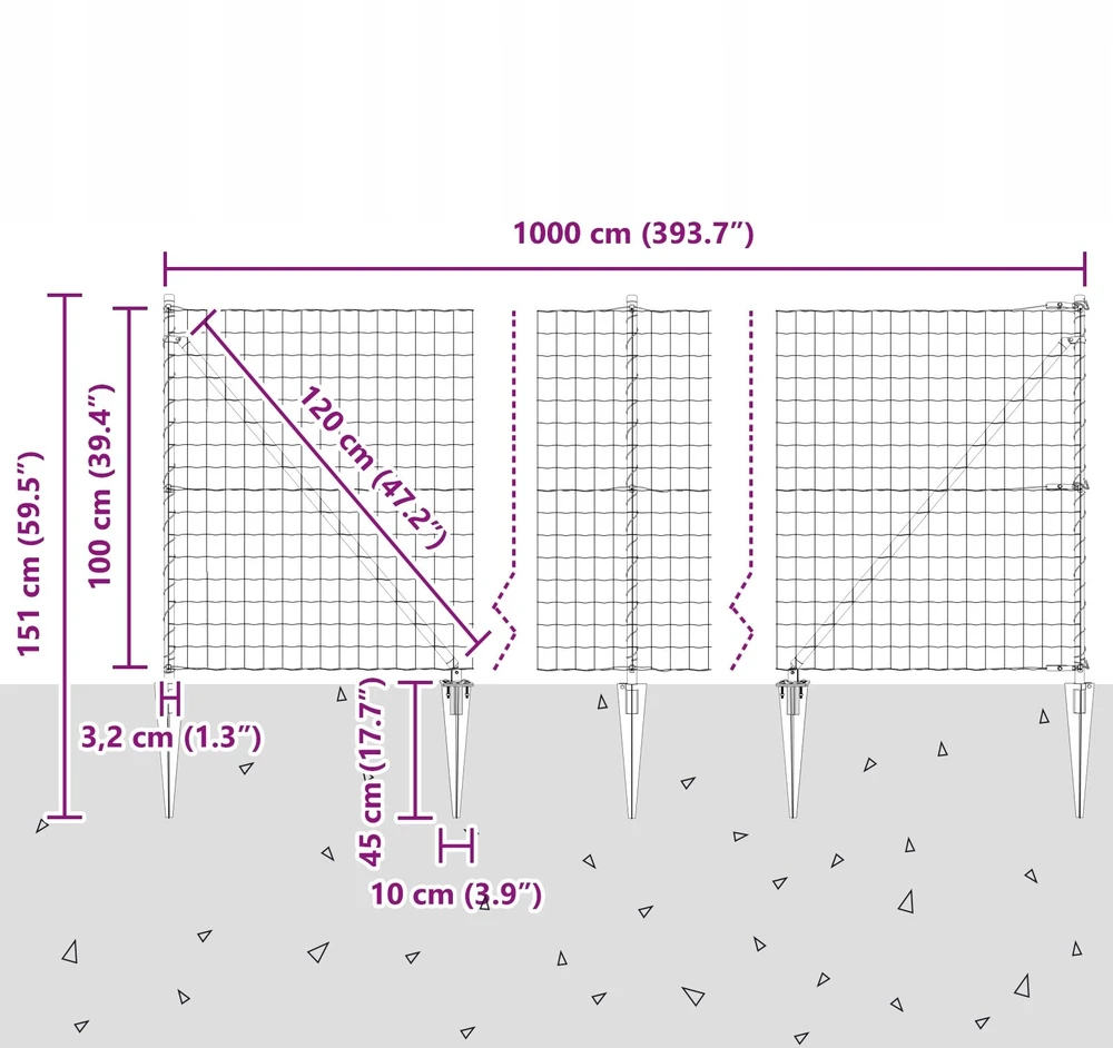 Lauko Euro tvora su smeigėmis 10 x 1 m Galvanizuotas plienas