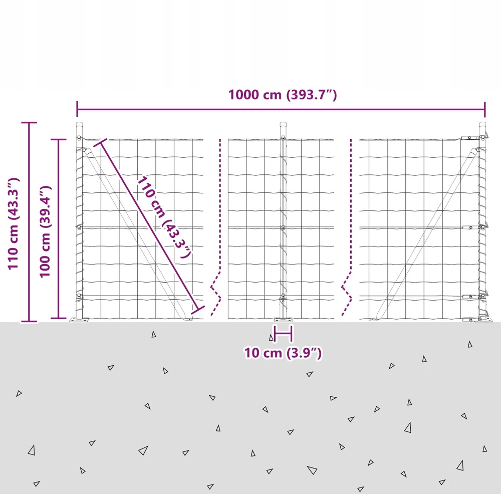 Eurų tvora su betono baze 10 x 1 m PVC dengtas plienas Žalia