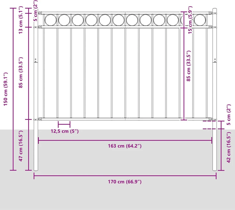 Tvorelių elementas ASSEN 170 x 150 cm Plienas Pilka