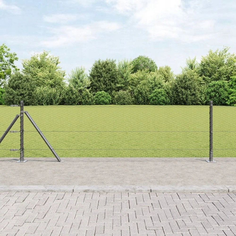 Šešiakampė tvora su betono pagrindu 10 x 0,6 m Pilka Tinklelis