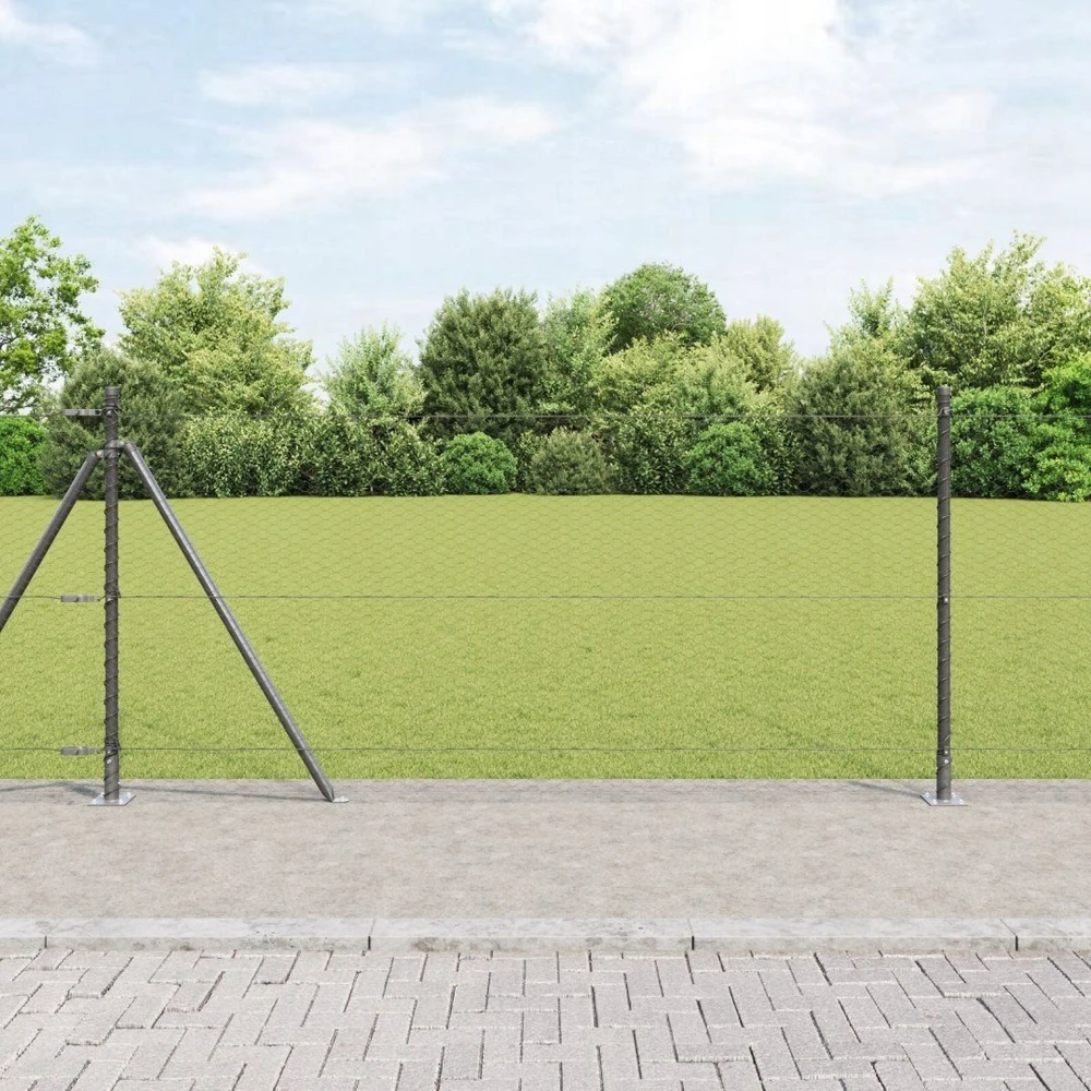 Šešiakampė tvora su betono pagrindu 25 x 0,8 m Pilka Tinklelis