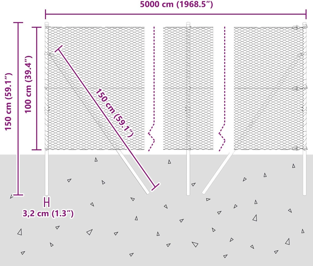 Heksagonalinė tvoros tvirtinimo sistema 50 x 1 m Pilka