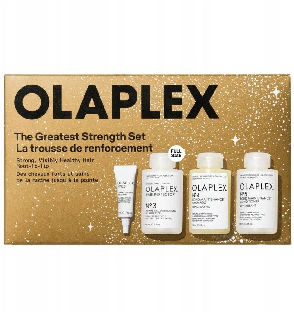 Olaplex The Greatest Strength Set rinkinys (galvos odos losjonas, 5 ml + plaukų šampūnas, 100 ml + plaukų kaukė, 100 ml + plaukų kondicionierius, 100 ml)