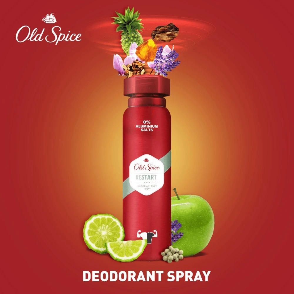 Old Spice Restart purškiamas dezodorantas su kvapų kompozicija