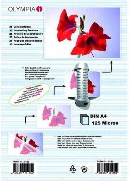 1x25 Olympia Laminavimo maišeliai DIN A4 125 mikronai