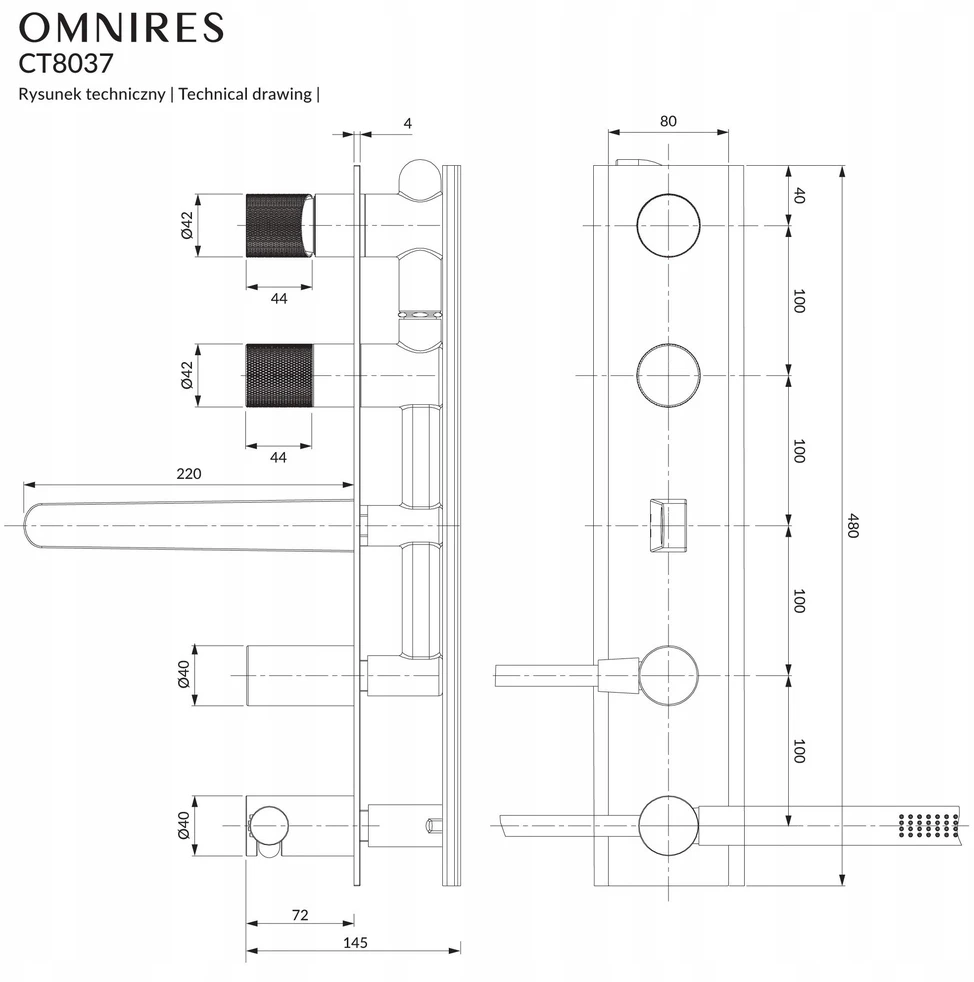 Voninės baterija Omnires OMNIRES CT8037/1CPB CONTOUR voninė baterija 5 angų, įleidžiama, šlifuota varinė
