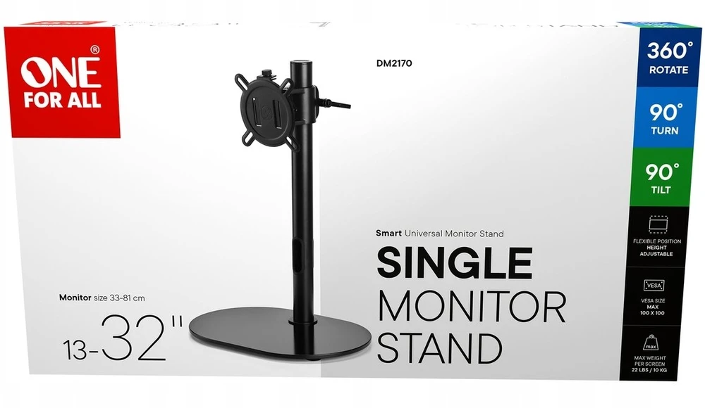 Laikiklis Stalo stovas One For All DM2170 monitoriui 13"-23", 10kg, VESA 75x75-100x100, juodas