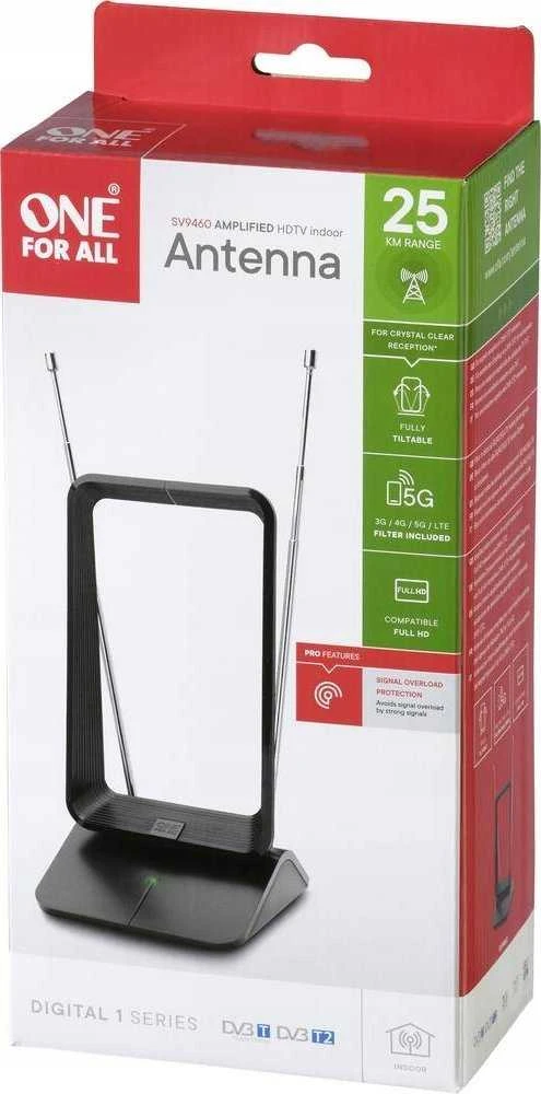 Skaitmeninė vidaus antena ONE FOR ALL 100-240V ~ 50/60Hz 0.15A Maks.1.5m Full HD / SV9460