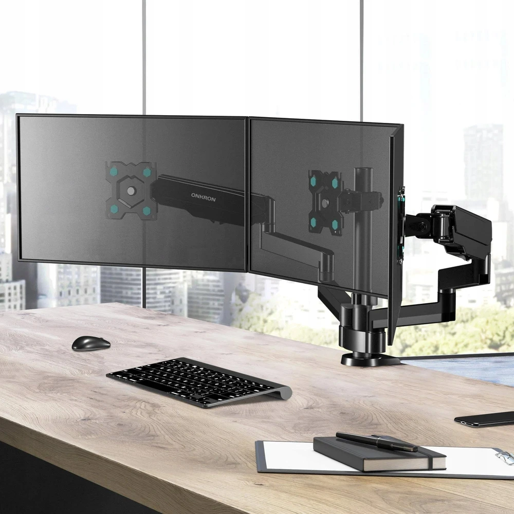 Laikiklis ONKRON Triple Monitorius Desk Mount Stand for 13-32-Inch LCD LED Screens iki 8kg, Juodas