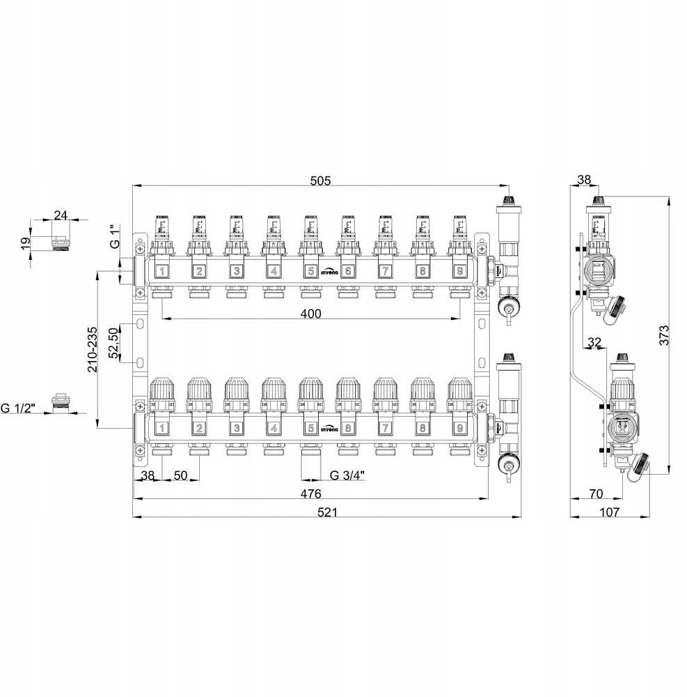 Onnline Online ROZDZIELACZ INOX PLUS PROV 9 OBIEG