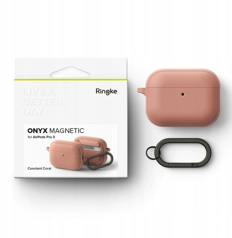 „Ringke AirPods Pro 3“ dėklas, magnetinis, onikso spalvos, koralų spalvos