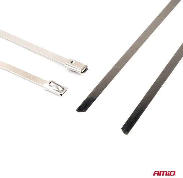 Nerūdijančio plieno metaliniai kabelių raiščiai 4,6 x 200 mm, 100 vnt. amio-04321