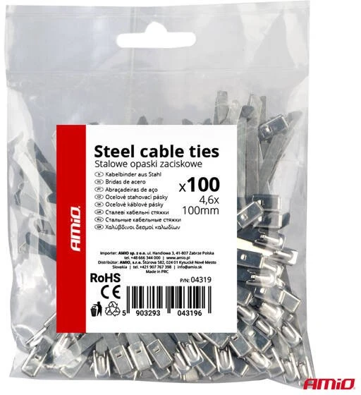 Nerūdijančio plieno metaliniai kabelių raiščiai 4,6x100 mm 100 vnt. amio-04319