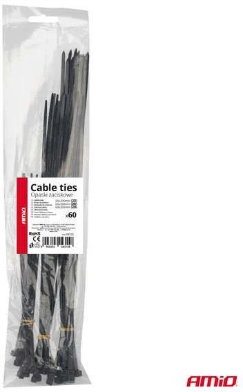 Juodi ilgi plastikiniai kabelių raiščiai, 60 vnt. amio-04315