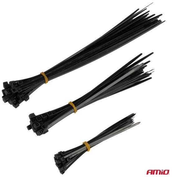 Juodi ilgi plastikiniai kabelių raiščiai, 60 vnt. amio-04315